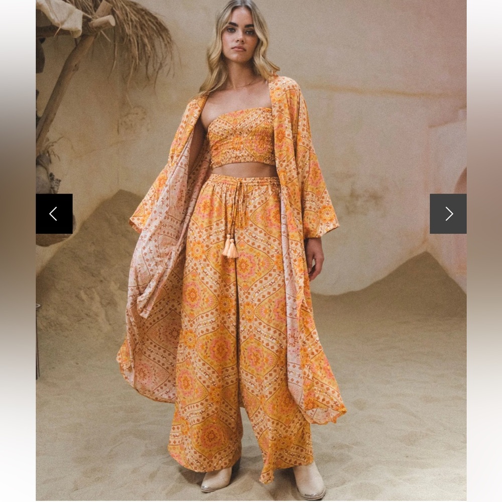 Mahli the label Bohemian Orange and Yellow Maxi robe w/ matching pants nwt